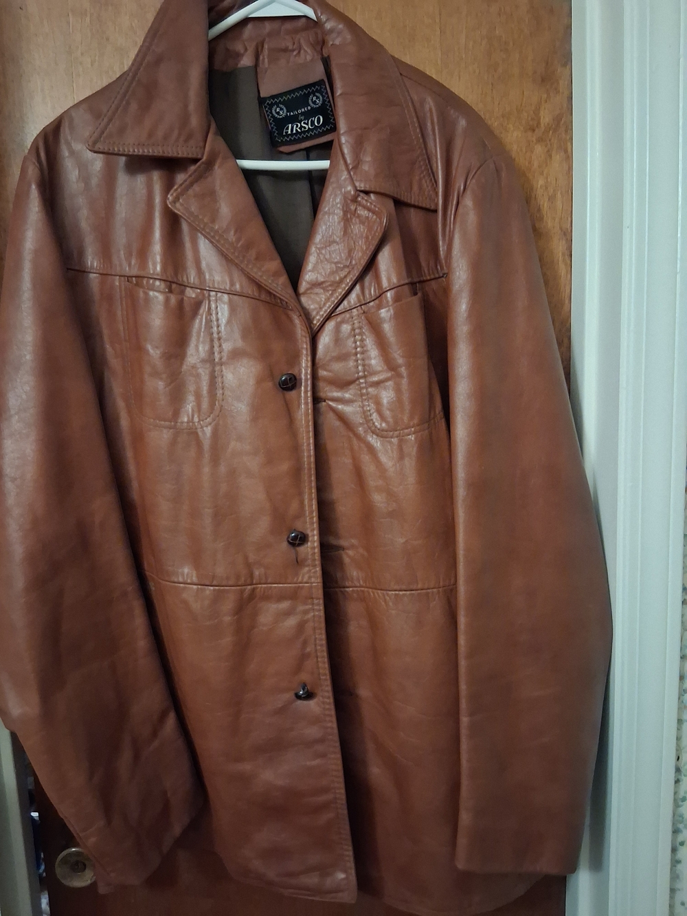 Arsco- Men's Tan Leather Button-Front Jacket